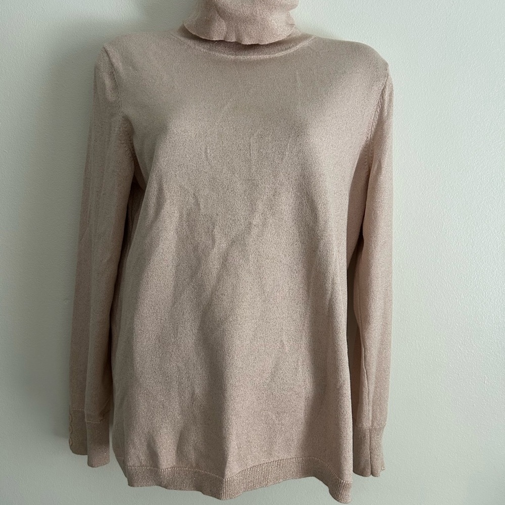 Talbot Rose Gold Turtleneck Pullover Sweater Buttons Metallic Sparkle Size L